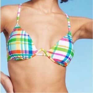 Wild Fable Multicolor Plaid Bikini Swimsuit Top, Size‎ XXS, NWT